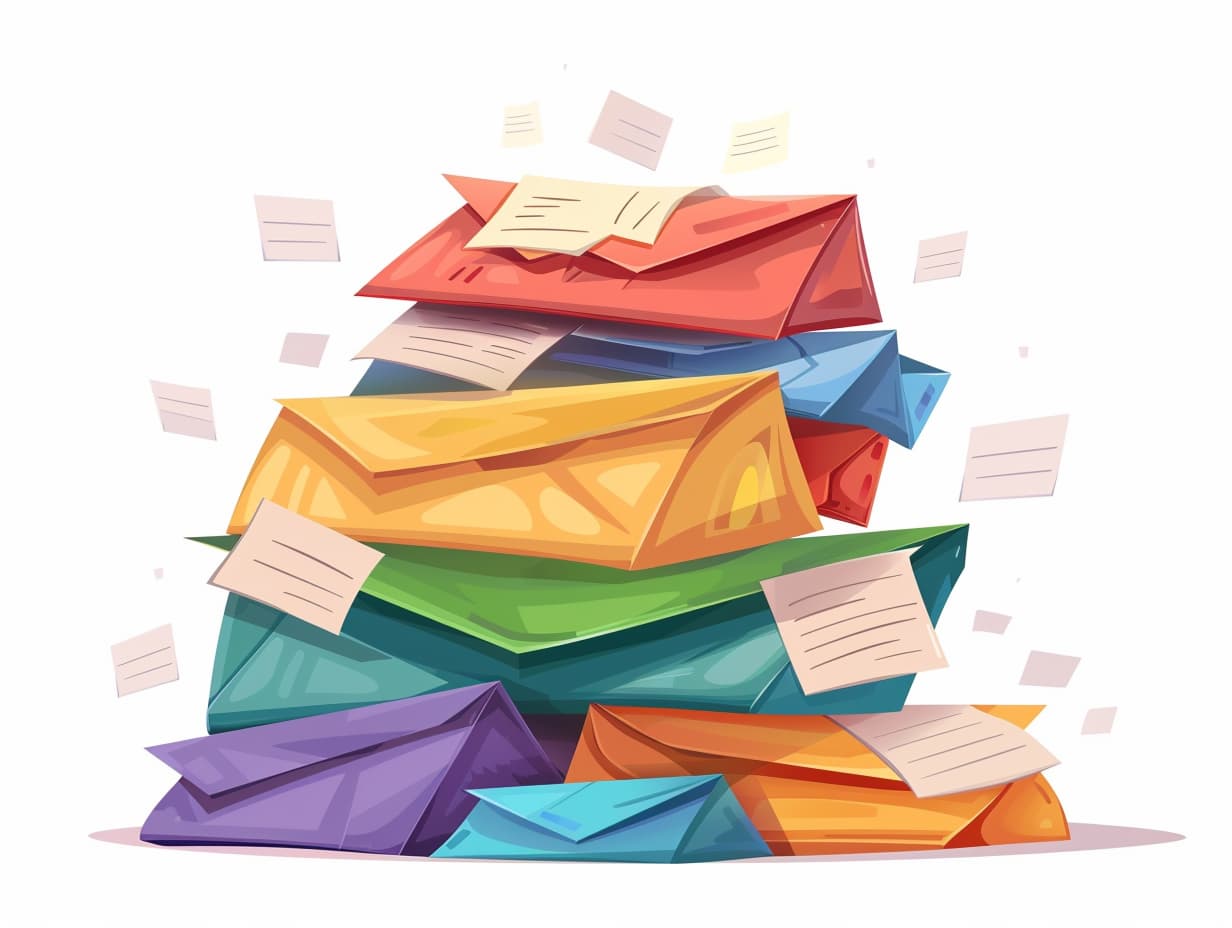 traveller3017 modern cartoon styleA stack of envelopes nearby s e21d127f 8340 46d2 923f 27a32205b908